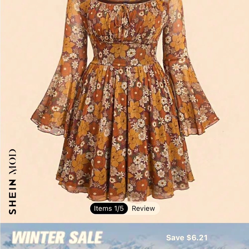SHEIN 70s style dress NWT